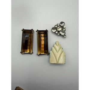 VTG Art Deco Lot Of 4 Rhinestone Pave Paste Dress Clips Shoe Fur Clips 1920's